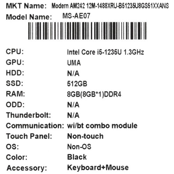 23.8" Моноблок MSI Modern AM242 12M-1488XRU [9S6-AE0711-1488]