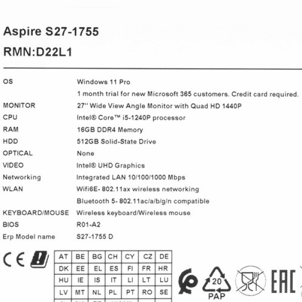 27" Моноблок Acer Aspire S27-1755 [DQ.BKDCD.007]