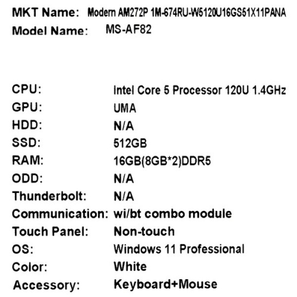 27" Моноблок MSI Modern AM272P 1M-674RU [9S6-AF8232-1036]