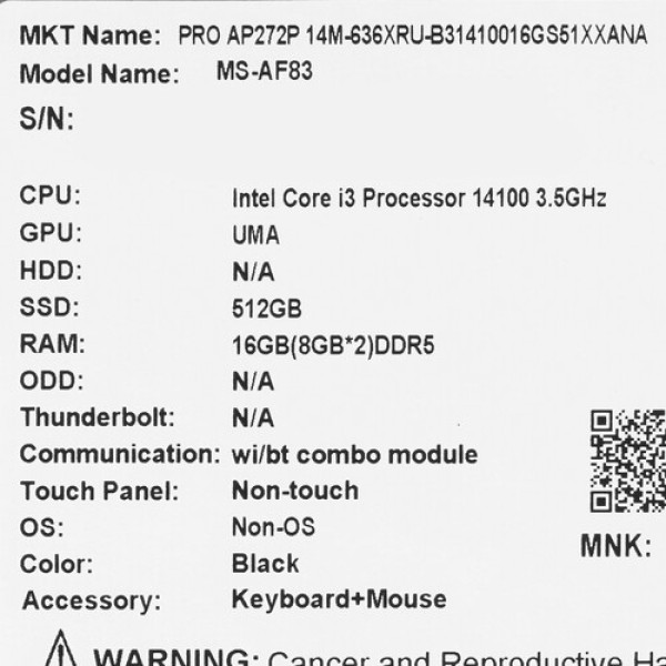 27" Моноблок MSI PRO AP272P 14M-636XRU [9S6-AF8321-809]