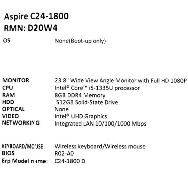 23.8" Моноблок Acer Aspire C24-1800 [DQ.BKMCD.001]