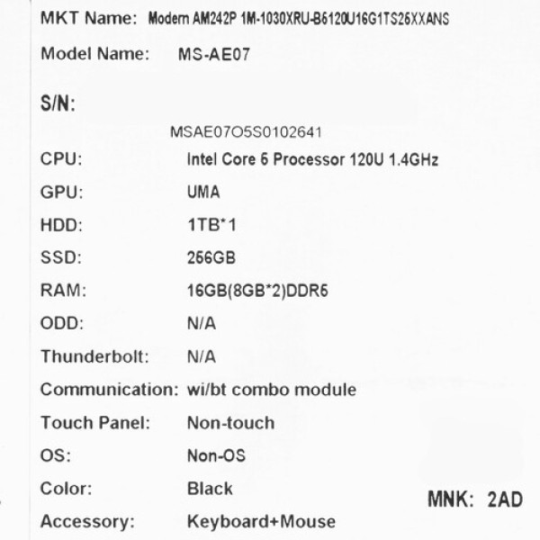 23.8" Моноблок MSI Modern AM242P 1M-1030XRU [9S6-AE0721-1030]