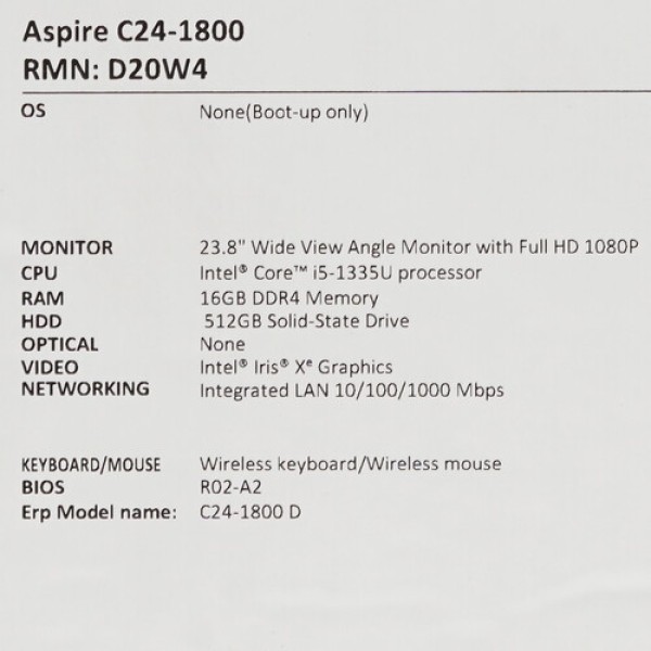 23.8" Моноблок Acer Aspire C24-1800 [DQ.BKMCD.004]