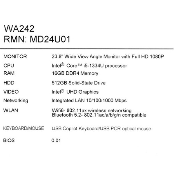23.8" Моноблок AOPEN WA242 [ZD.D01CF.004]
