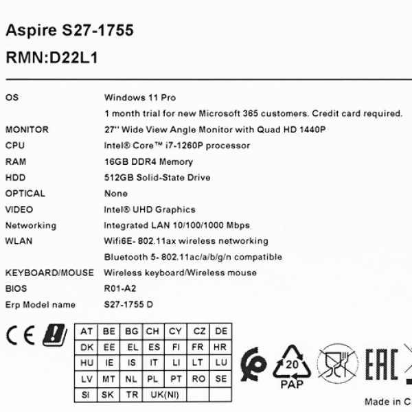 27" Моноблок Acer Aspire S27-1755 [DQ.BKECD.008]