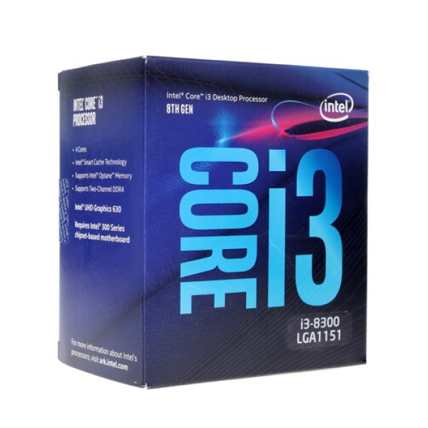 Процессор Intel Core i3-8300 3.7GHz, 4C/4T, 8Mb L3, DDR4-2400, GPU UHD 630, TDP-65W, LGA1151-v2, BOX [BX80684I38300]