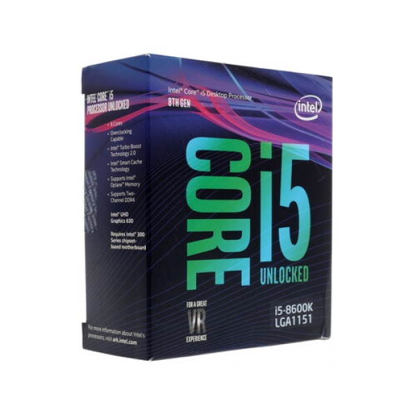 Процессор Intel Core i5-8600K 3.6/4.3GHz, 6C/6T, 9Mb L3, DDR4-2666, GPU UHD 630, TDP-95W, LGA1151-v2, BOX (без кулера) [BX80684I58600K]