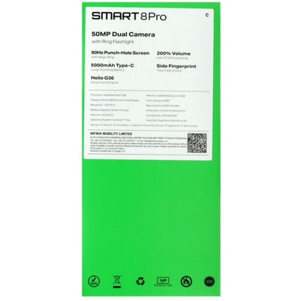 6.6" Смартфон Infinix SMART 8 Pro 128 ГБ черный