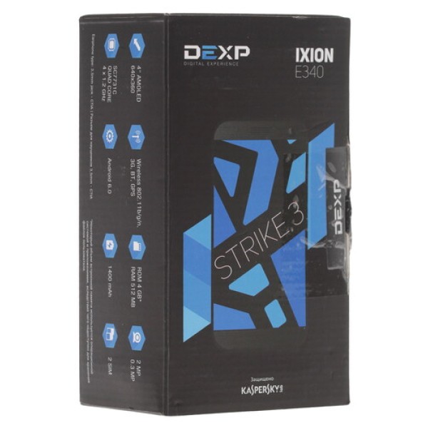 Смартфон DEXP Ixion E340 Strike 3 Black [4" 4Gb 4x1.2GHz/512Mb/640x360/AMOLED/2SIM/Cam2/1400mAh/Android 6.0]