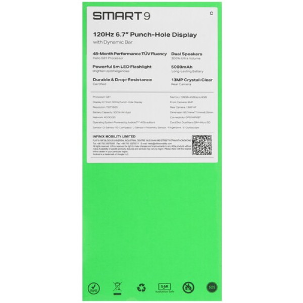 6.7" Смартфон Infinix SMART 9 128 ГБ зеленый