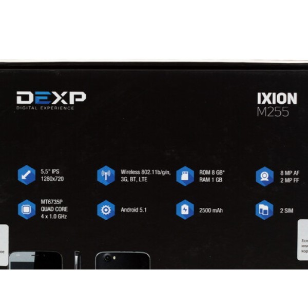 Смартфон DEXP Ixion M255 Pulse Dark Blue [5,5" 8Gb 4x1.0GHz/1Gb/1280x720/IPS/2SIM/LTE/cam8AF/2500mAh/Android 5.1]