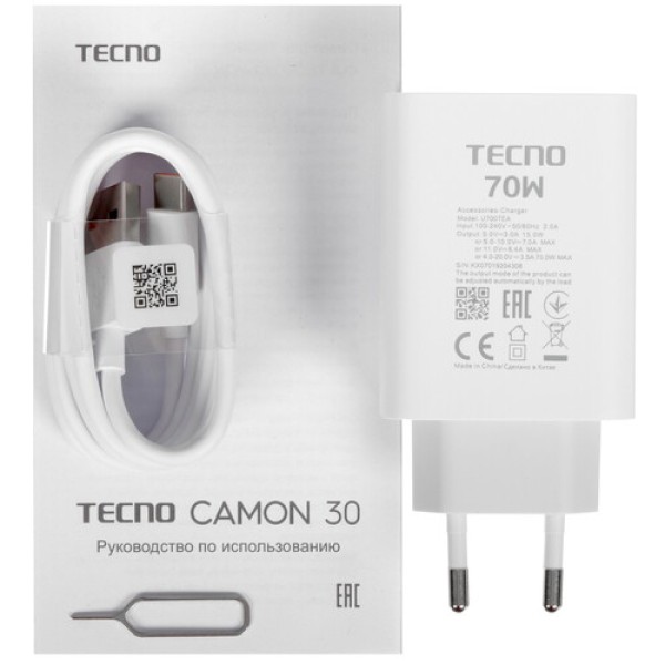6.8" Смартфон Tecno CAMON 30 4G 256 ГБ белый