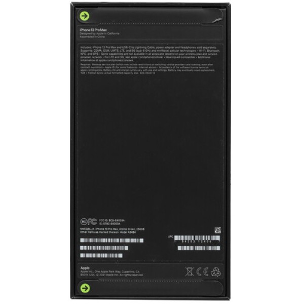 6.7" Смартфон Apple iPhone 13 Pro Max 256 ГБ зеленый [6x3.2 ГГц, 1.8 ГГц, 1 SIM, OLED, 2778?1284, камера 12+12+12 Мп, 5G, GPS]