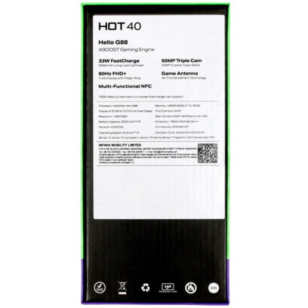 6.78" Смартфон Infinix HOT 40 128 ГБ черный