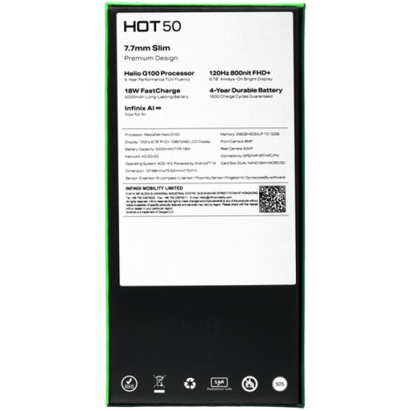 6.78" Смартфон Infinix HOT 50 256 ГБ зеленый