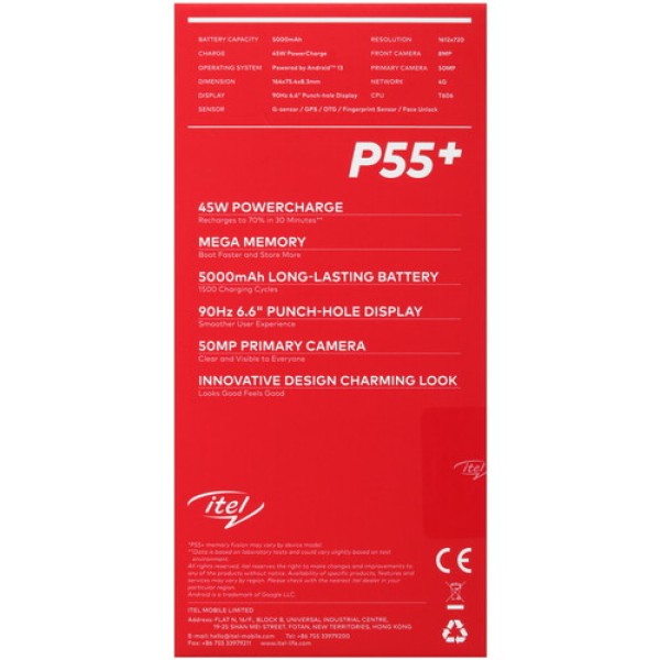 6.6" Смартфон Itel P55+ 256 ГБ зеленый