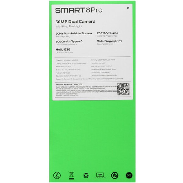 6.6" Смартфон Infinix SMART 8 Pro 256 ГБ белый