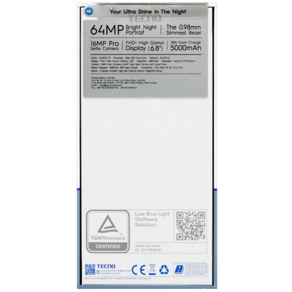 6.8" Смартфон Tecno CAMON 19 128 ГБ голубой