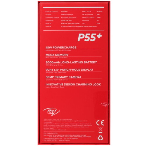 6.6" Смартфон Itel P55+ 256 ГБ черный
