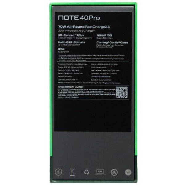 6.78" Смартфон Infinix NOTE 40 Pro 256 ГБ зеленый