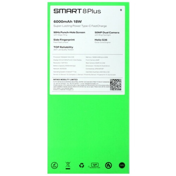 6.6" Смартфон Infinix SMART 8 Plus 128 ГБ черный