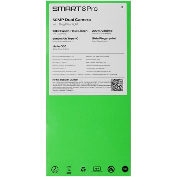 6.6" Смартфон Infinix SMART 8 Pro 256 ГБ черный