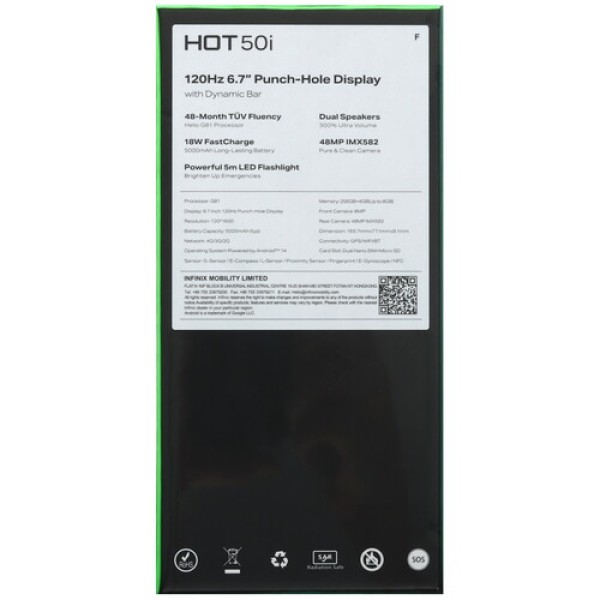 6.7" Смартфон Infinix HOT 50i 256 ГБ зеленый