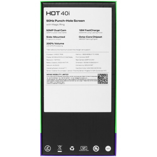 6.56" Смартфон Infinix HOT 40i 128 ГБ голубой