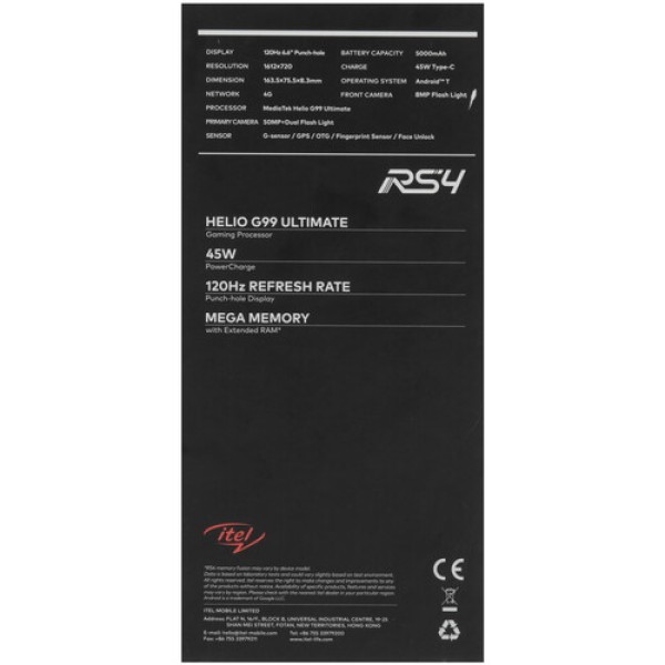 6.6" Смартфон Itel RS4 256 ГБ черный