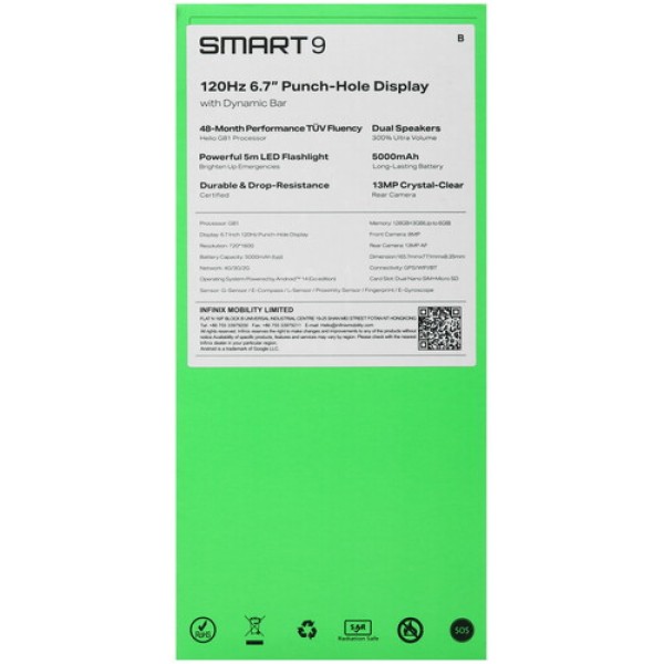 6.7" Смартфон Infinix SMART 9 128 ГБ черный