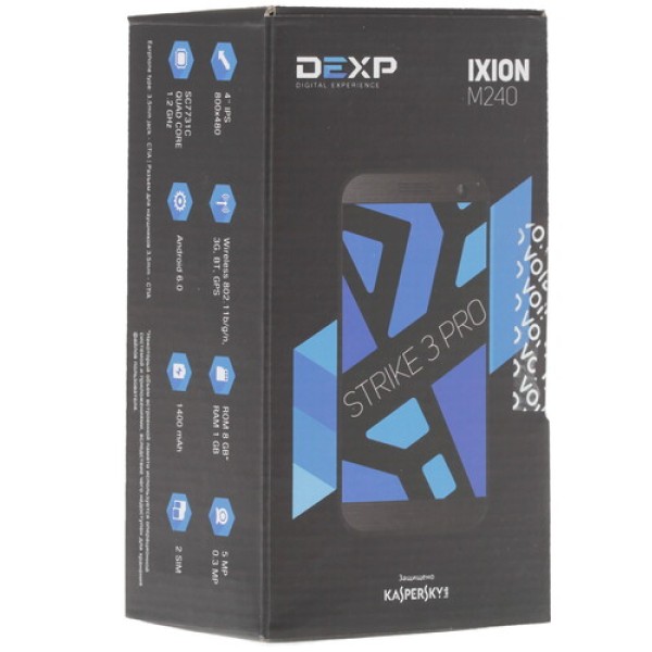 Смартфон DEXP Ixion M240 Strike 3 Pro Black [4" 8Gb 4x1.3Ghz/1024Mb/800x480/IPS/2SIM/3G/GPS/Cam5AF/1400mAh/Android 6.0]
