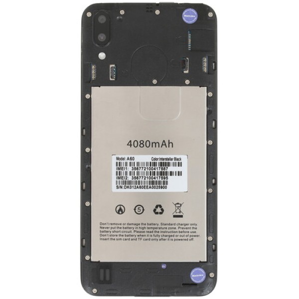 Смартфон Blackview A60 Black 6" 16Gb 4x1.3Ghz/1024Mb/1132x540/IPS/2SIM/3G/8MpxAF+2FF/4080mAh