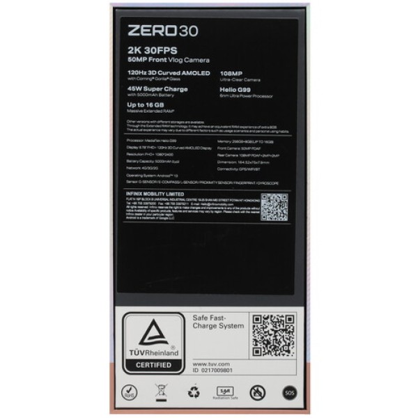 6.78" Смартфон Infinix ZERO 30 4G 256 ГБ золотистый