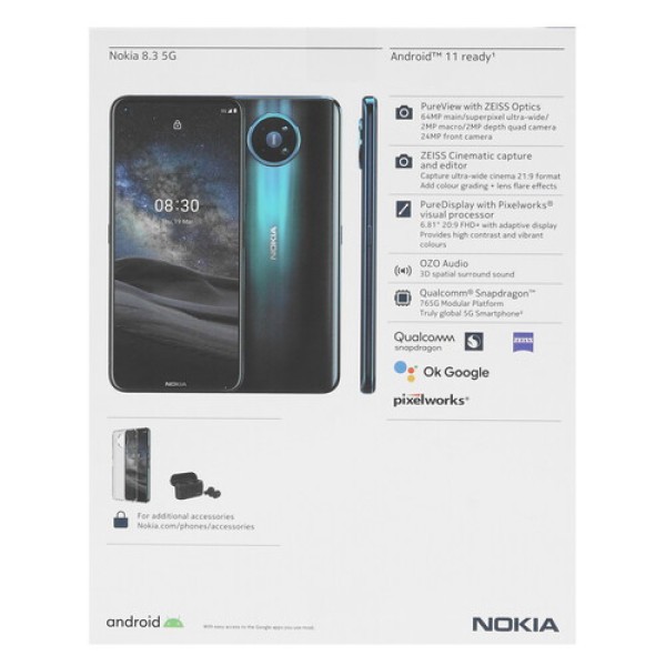 Смартфон Nokia 8.3 6.81" Blue 128Gb 8x2.4Ghz/8Gb/1080x2400/2SIM/LTE/Cam64+12+2+2/4500mAh/Android 10