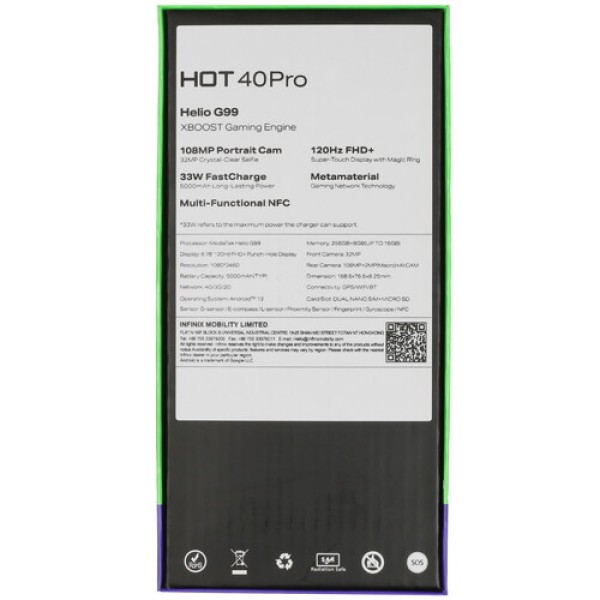 6.78" Смартфон Infinix HOT 40 Pro 256 ГБ черный
