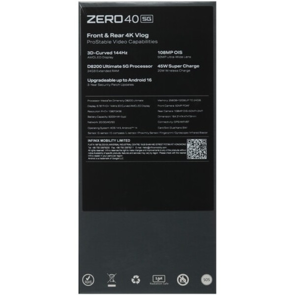 6.78" Смартфон Infinix ZERO 40 5G 256 ГБ черный