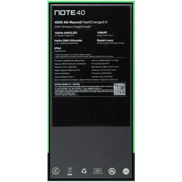 6.78" Смартфон Infinix NOTE 40 256 ГБ черный