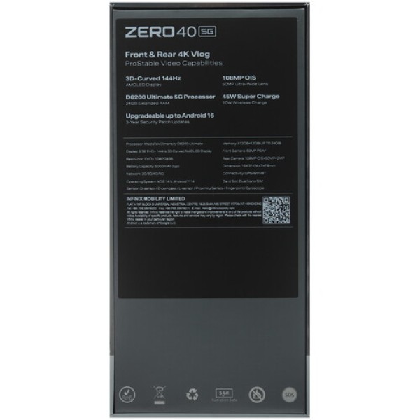6.78" Смартфон Infinix ZERO 40 5G 512 ГБ черный