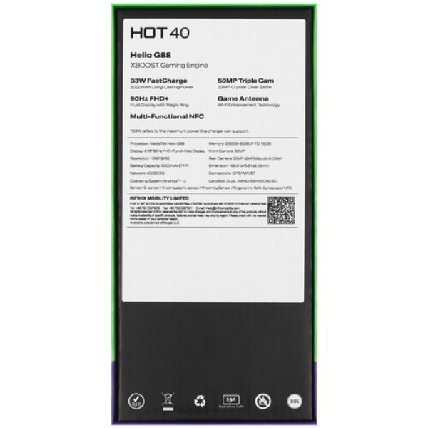 6.78" Смартфон Infinix HOT 40 256 ГБ голубой