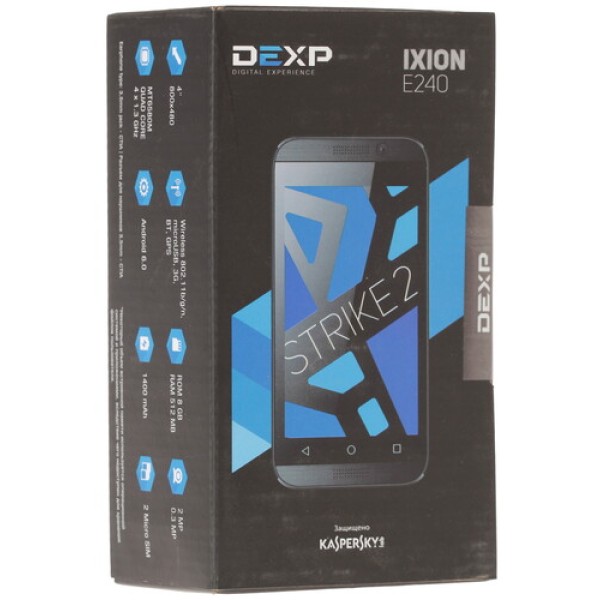 Смартфон DEXP Ixion E240 Strike 2 Black [4" 8GB 4x1.3GHz/512MB/800x480/TN/2SIM/cam2/1400mAh/Android 6.0]