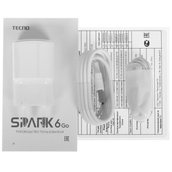 6.52" Смартфон Tecno SPARK 6 Go 32 ГБ белый