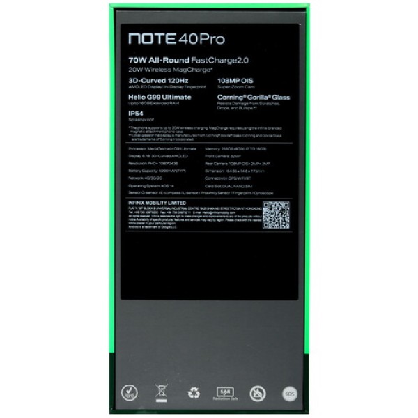 6.78" Смартфон Infinix NOTE 40 Pro 256 ГБ черный
