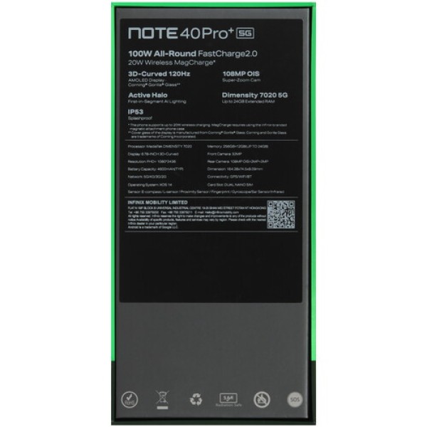 6.78" Смартфон Infinix NOTE 40 Pro+ 5G 256 ГБ черный