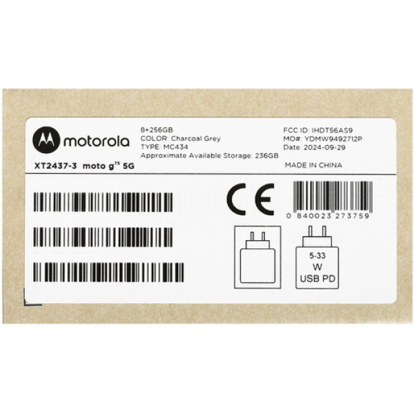 6.78" Смартфон Motorola Moto G75 5G 256 ГБ черный