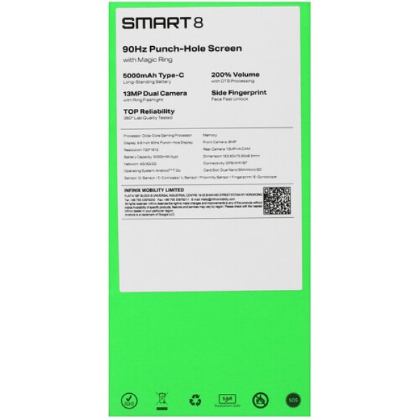 6.56" Смартфон Infinix SMART 8 128 ГБ черный